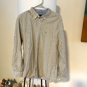 Tommy Hilfiger, L, classic fit, button down shirt, tan and white